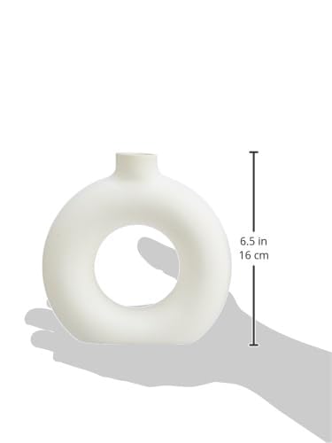 amazon basics Artisan Crafted Ceramic Donut Shaped Vase for Unique Home Decor Accent - Pack of 1, White