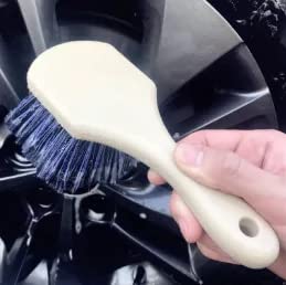 Purezo Premium Wheel & Tyre Brush for Car Rim, Soft Bristle Car Wash Brush, Cleans Tyres & Releases Dirt and Road Grime, Short Handle for Easy Scrubbing Black