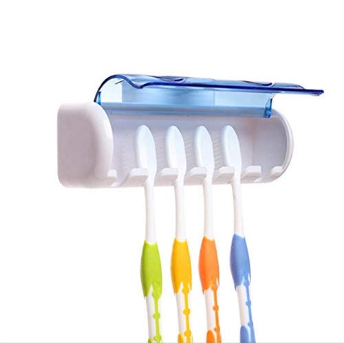 Foreign Holics Plastic Wall Mounted 5 Toothbrush Holder Storage With Dust Proof Cover (1), Multicolor