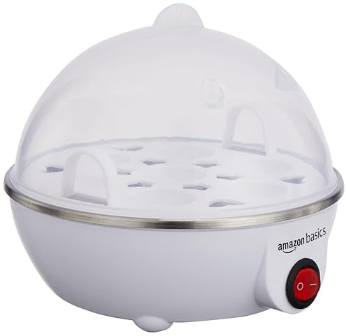 Amazon Basics Electric Egg Boiler | 3 Boiling Modes | Automatic Operation | Overheat Protection|75ml|Plastic|White