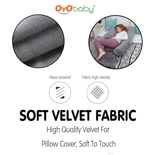 OYO BABY Pregnancy Pillows for Sleeping J-Shape Full Body Pillow and Maternity Support - for Back, HIPS, Legs, Belly for Pregnant Women with Removable Washable Velvet Cover (Grey)