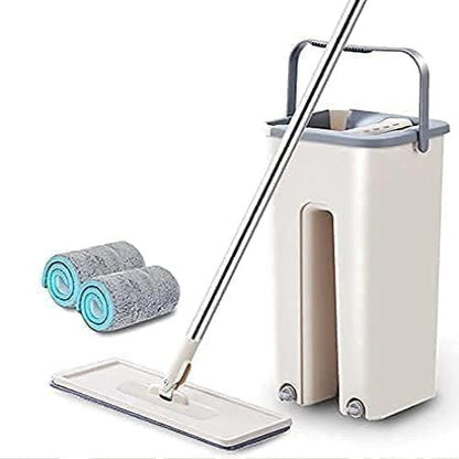 COFENDY Mop Heavy Quality Floor Mop with Bucket, Flexible Kitchen tap Flat Squeeze Cleaning Supplies 360 Flexible Mop Head/2 Reusable Pads Clean Home Floor Mop