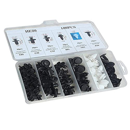 Hukimoyo 100 Pcs Car Bumper Clips Car Door Plastic Trim Panel hood Clips Removal Tool Car Auto Retainer Rivet Push Fastener Car Clips Universal Fender Bumper Hook Pin Set for Mudguard Door Pad Lining