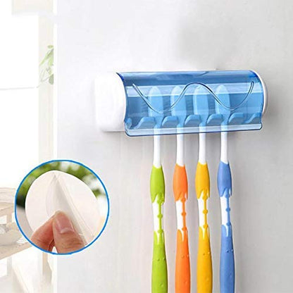 Foreign Holics Plastic Wall Mounted 5 Toothbrush Holder Storage With Dust Proof Cover (1), Multicolor