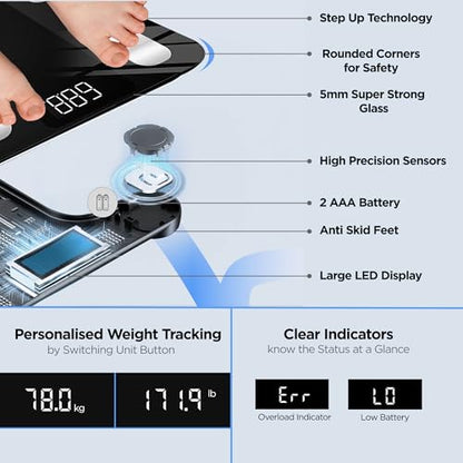 Dr Trust USA Legend BMI Weight Scale & Body Fat Analyzer with IOS/Android App Sync, 14 Essential Composition Metrics Weighing Machine -526 for Home Health Monitoring (Black)