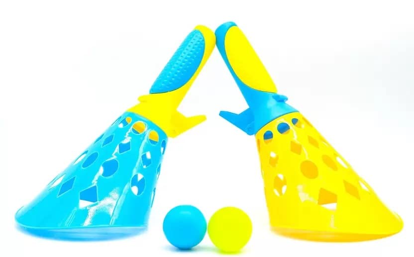 Storio Click and Catch Twin Ball Launcher Game with 3 Balls Indoor Outdoor Toy Set, Pop & Catch Ball Play Fun Boys & Girls - Multicolor