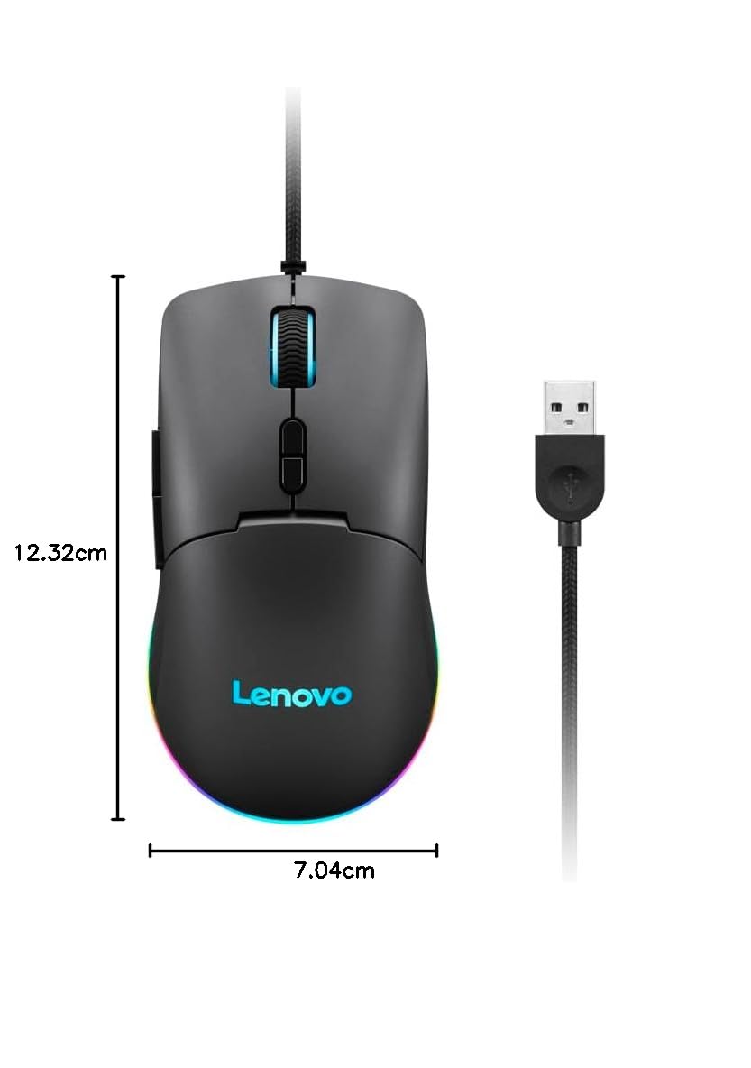 Lenovo M210 RGB Gaming Wired USB Mouse, Ambidextrous, 7-Buttons, 8000 DPI with 4 Levels DPI Switch, 3-Zone RGB Backlight, 3Year Warranty, (GY51M74265)