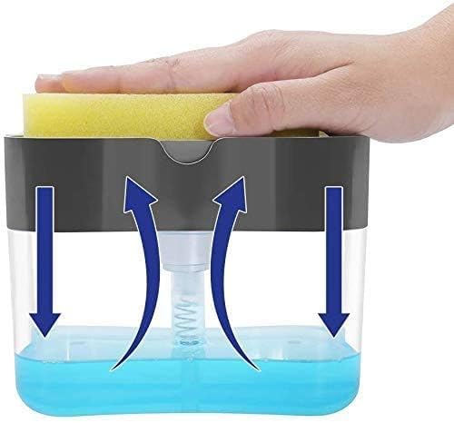 Wazdorf 2 in 1 Soap Dispenser for Bathroom Accessories Dishwasher Liquid Holder Liquid Dispenser Pump 400 ML with Sponge Holder Kitchen Sink Accessories Items (Square soap Dispenser)