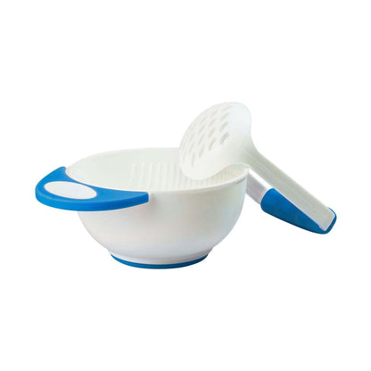 LuvLap Baby Food Grinding Cum Feeding Bowl, Portable Baby Food Masher & Serving Bowl for Baby weaning Food Preparation (Pack of 1 Set,White & Blue)