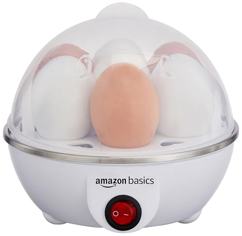 Amazon Basics Electric Egg Boiler | 3 Boiling Modes | Automatic Operation | Overheat Protection|75ml|Plastic|White