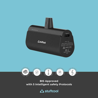 Stuffcool Snap 5000mAh Super Compact Lightning Power Bank with 20W PD Output, Charges Any iPhone 50% in 30 mins, Compatible with All iPhones, iPads, Airpods (Black)