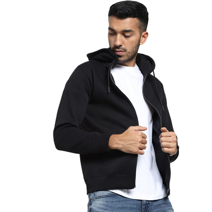 Bewakoof Men Winterwear Solid Black Long Sleeve Hooded Hoodies