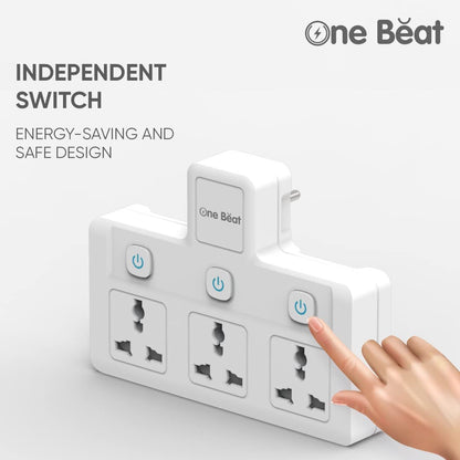 One Beat Cordless Extension Board with Individual Switch-Multi Plug Socket with 3 Sockets - Flex Board with Safety Shutter Protection