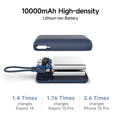 Xiaomi Pocket Power Bank 10000mAh 22.5W Fast Charging|Inbuilt Cable|Slim & Compact|Power Delivery|QC 3.0|Type-C Input & Output|3 Output Ports|Blue|Supports Android,Apple,Tablets,Earbuds,Watches