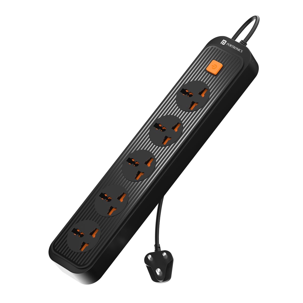 Portronics Power Plate 13 Multiplug Extension Board with 5 Power Sockets, 1500W, 2M Cord Length, Fire Proof Material, Short Circuit Protection(Black)