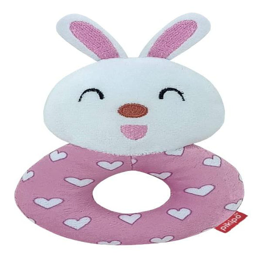 Pikipo Bunny Face Rattle Soft Toy with Round Handle (Pink)