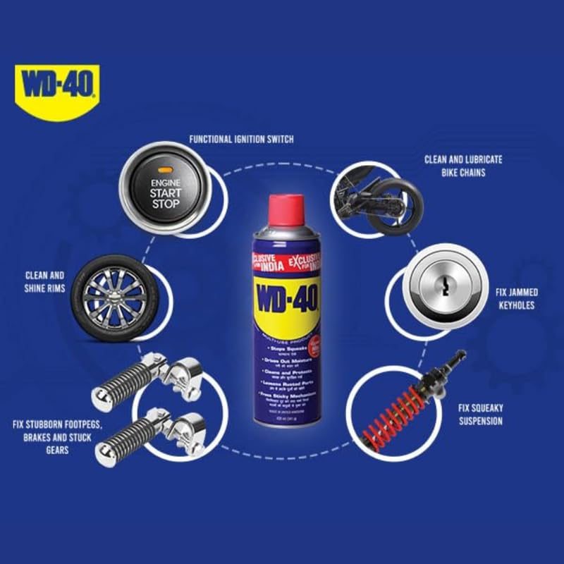 WD-40, Multipurpose Car Care Spray, 420ml Rust Remover, Lubricant, Stain Remover, Powerful Chimney Cleaner, Degreaser, and Bike Chain Cleaner & Chain Lube (Pack of 2)