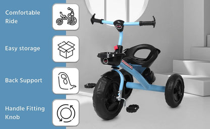 TOY ZONE Phoenix Tricycle-Blue | Kids Baby Cycle | Tricycle | Baby Cycle | Tricycle | Kids Cycle with Rubber Wheel | Ride On Car | Push Cycle with Front Basket