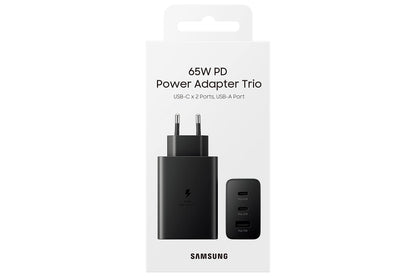 Samsung Original 65W Tri Port,Type-C & USB-A,Super Fast Charger (Cable not Included),Black,Tablet