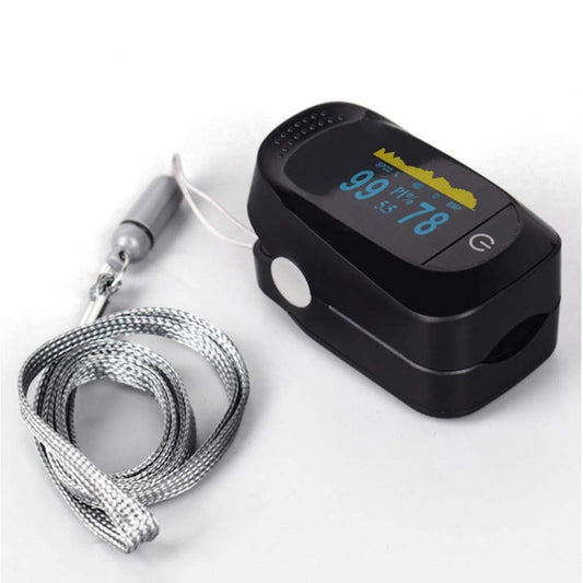 DR VAKU® Professional Pulse Oximeter Fingertip, SpO2 and PR Value Waveform Perfusion Index Blood Oxygen Saturation with Sleep Monitoring Function for Sports and Home - Lanyard Included - Black