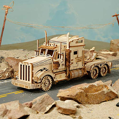 Heavy Truck Puzzle Model Kit,3D Wooden Puzzle, Scale Mechanical Vehicle Model Building Kits, Best Toys Gift for Adults & Teens