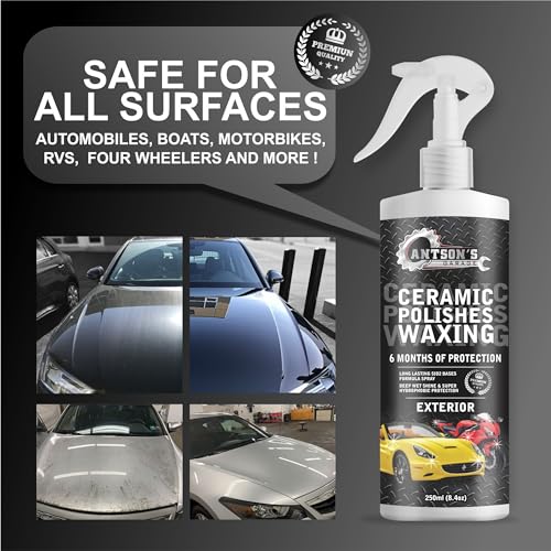 Ceramic Polish Waxing for Car - Antson 250ML Easy To Apply Hydrophobic Spray With Extreme Gloss, Slickness & UV Protection, More Durable Than Other Car Polish & Wax