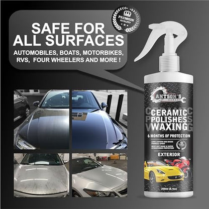 Ceramic Polish Waxing for Car - Antson 250ML Easy To Apply Hydrophobic Spray With Extreme Gloss, Slickness & UV Protection, More Durable Than Other Car Polish & Wax