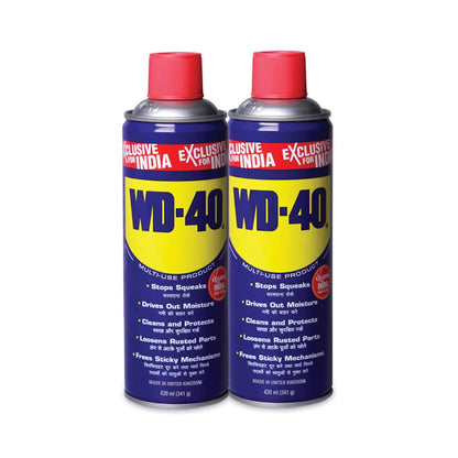 WD-40, Multipurpose Car Care Spray, 420ml Rust Remover, Lubricant, Stain Remover, Powerful Chimney Cleaner, Degreaser, and Bike Chain Cleaner & Chain Lube (Pack of 2)