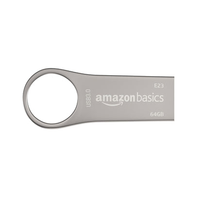 Amazon Basics 64 GB USB 3.0 Pen Drive | Flash Drive | Read Speed Upto 120 MB/s | with Key Ring | Metallic (Silver)