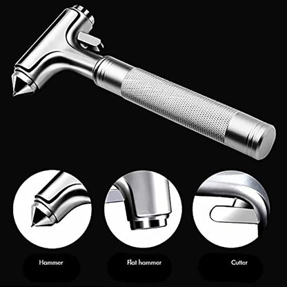 Store2508 Premium Car Glass Breaker with Seat Belt Cutter Automotive Safety Hammer Emergency Escape Tool Car Auto Accessory Metal Window Hammer Vehicle Hard Aluminium Alloy Head (Silver Pack of 1)