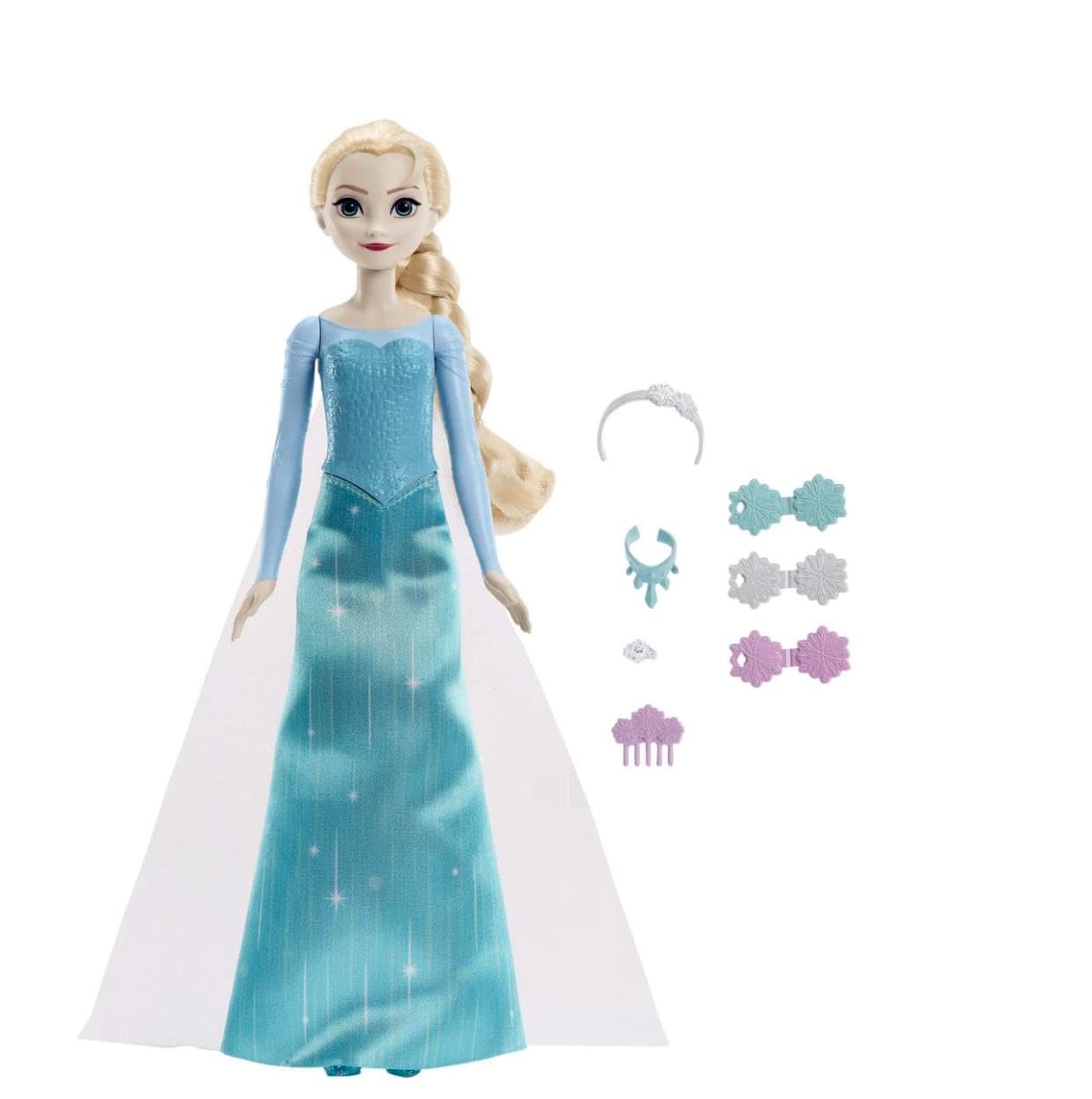 Disney Frozen Toys, Elsa Fashion Doll in Signature Blue Dress and 9 Accessories Inspired by Frozen Movies, Gifts for Kids