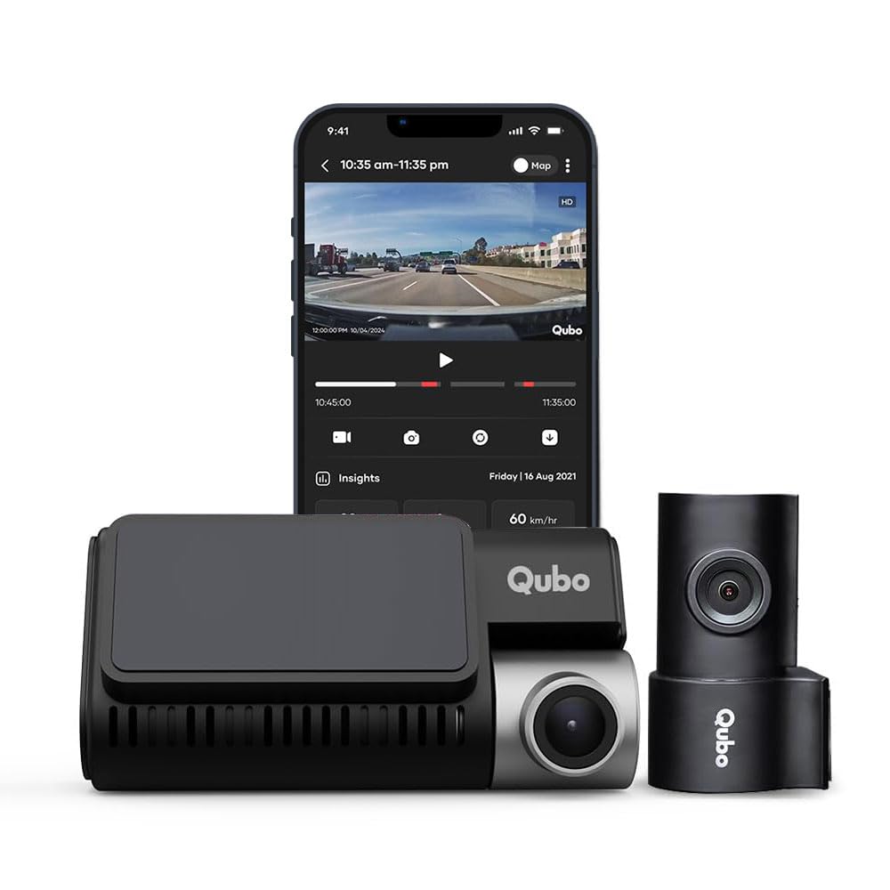 Qubo Car Dash Cam Pro 3K by Hero Group, HDR Dual Channel, Made in India, Sony STARVIS IMX335 Sensor, 3K 5MP Front QHD 2MP Rear FHD, 140° View, 3.2" LCD Display, GPS Log, Supports Up to 1 TB SD Card