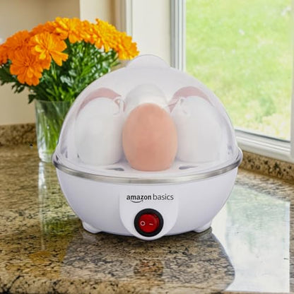 Amazon Basics Electric Egg Boiler | 3 Boiling Modes | Automatic Operation | Overheat Protection|75ml|Plastic|White