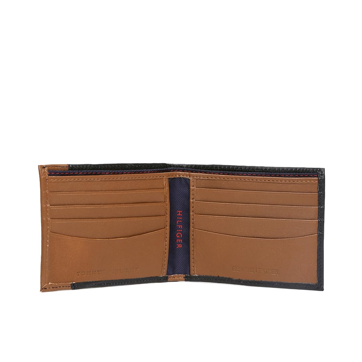 Tommy Hilfiger Mudcreek Leather Slimfold Wallet for Men - Black & Tan, 8 Card Slots