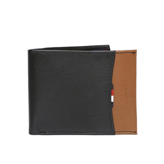 Tommy Hilfiger Mudcreek Leather Slimfold Wallet for Men - Black & Tan, 8 Card Slots