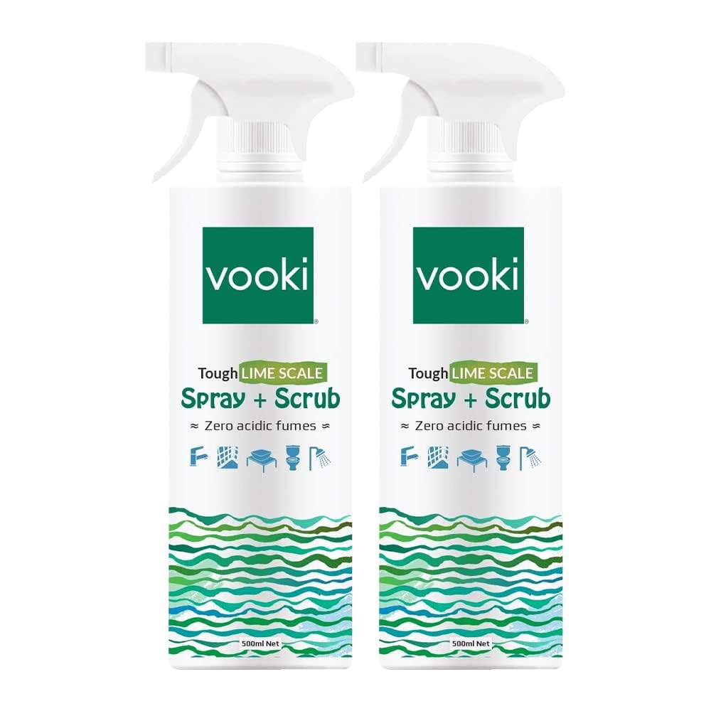 Vooki Ecofriendly Tough Lime Scale Hard Water Stain Remover, Spray and Scrub Cleaner for Bathroom,Taps, Faucet, Basins, Showers & Floor Tiles Cleaner- 500 ml (Pack of 2)