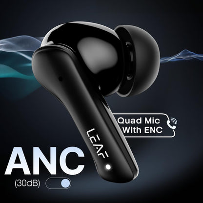 Leaf Buds X614 True Wireless ANC in Ear Earbuds with Ai Sound App,Active Noise Cancellation,Transparency Mode,30H Playtime,Quad Mic Enc,40Ms Low Latency,13Mm Driver,Ipx5,Bluetooth V5.3(Carbon Black)