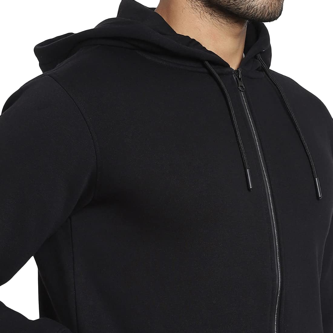 Bewakoof Men Winterwear Solid Black Long Sleeve Hooded Hoodies