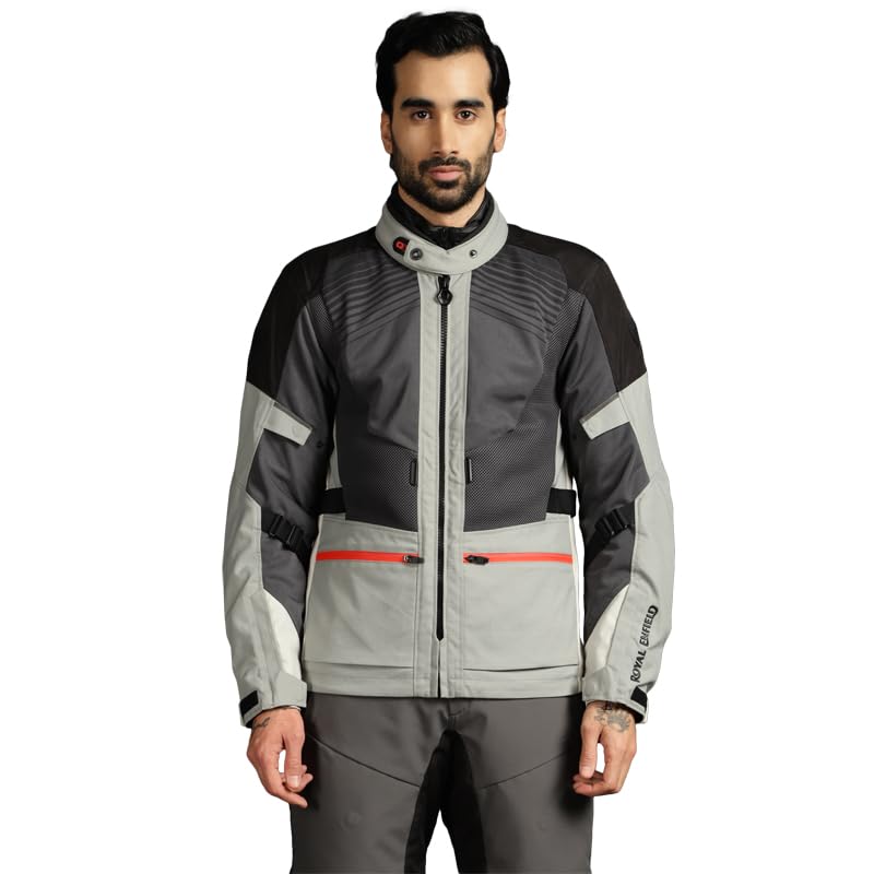 Royal Enfield Mens Sahara Air Riding Jacket Grey (5XL) With Ce Level 2 Seeflex Armor At The Shoulders And Elbows, Complete With Pockets For Back Protectors For Advance Protection