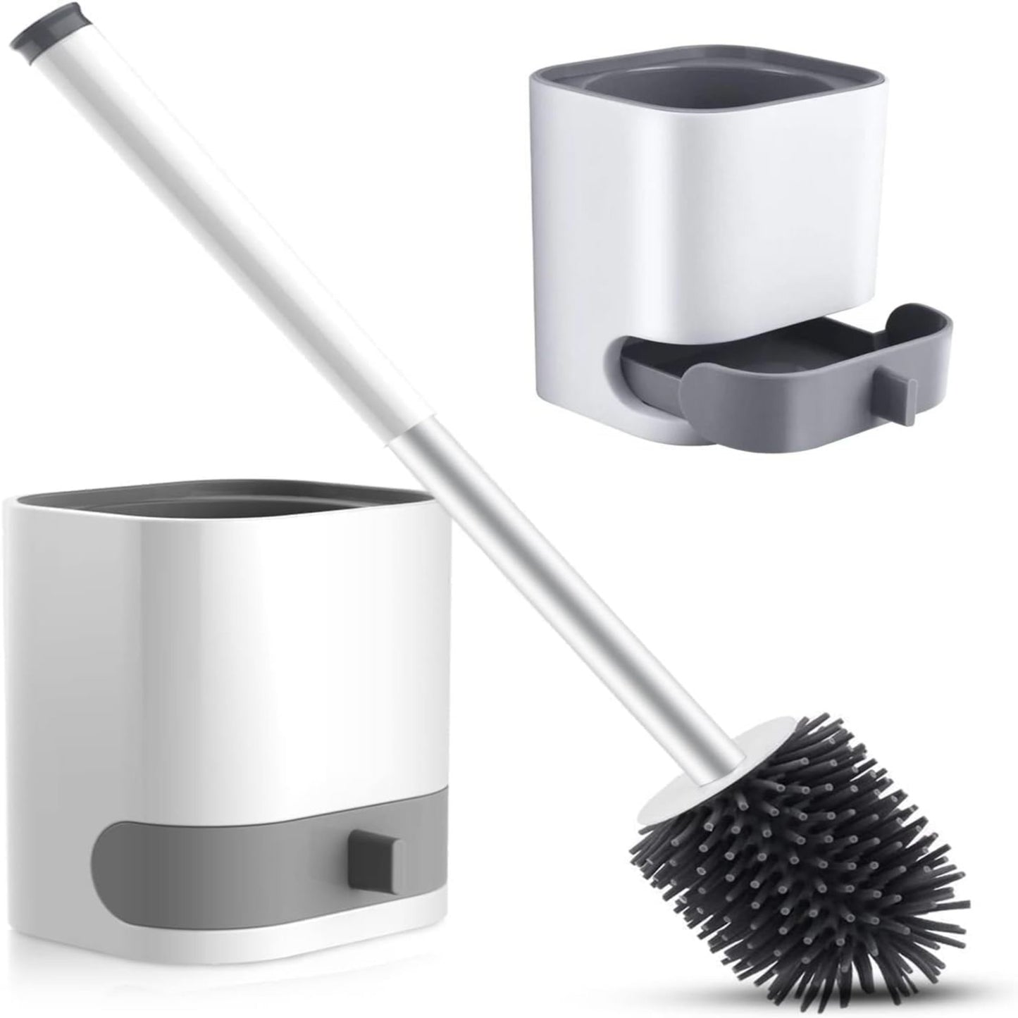 Hallstatt 3 In 1 Silicone Toilet Brush With Holder, Unbreakable Wall Mounted And Free Stand Sleek Toilet Cleaner Brush With Ventilated Drying Stand, Bathroom Scrubber