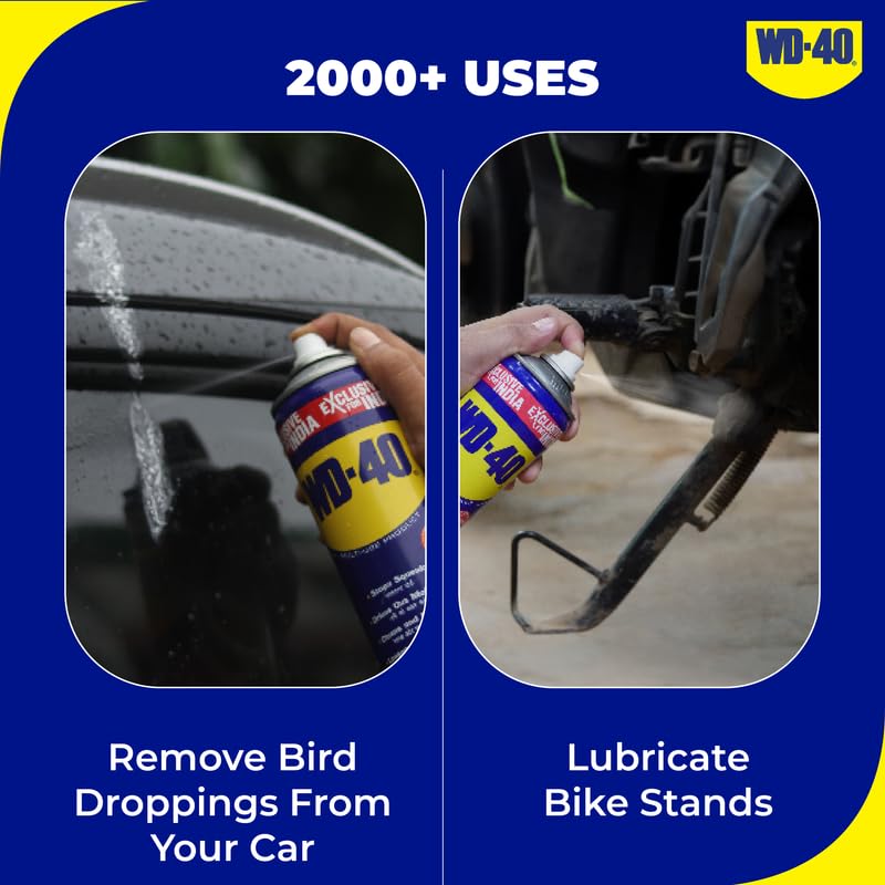 WD-40, Multipurpose Car Care Spray, 420ml Rust Remover, Lubricant, Stain Remover, Powerful Chimney Cleaner, Degreaser, and Bike Chain Cleaner & Chain Lube (Pack of 2)