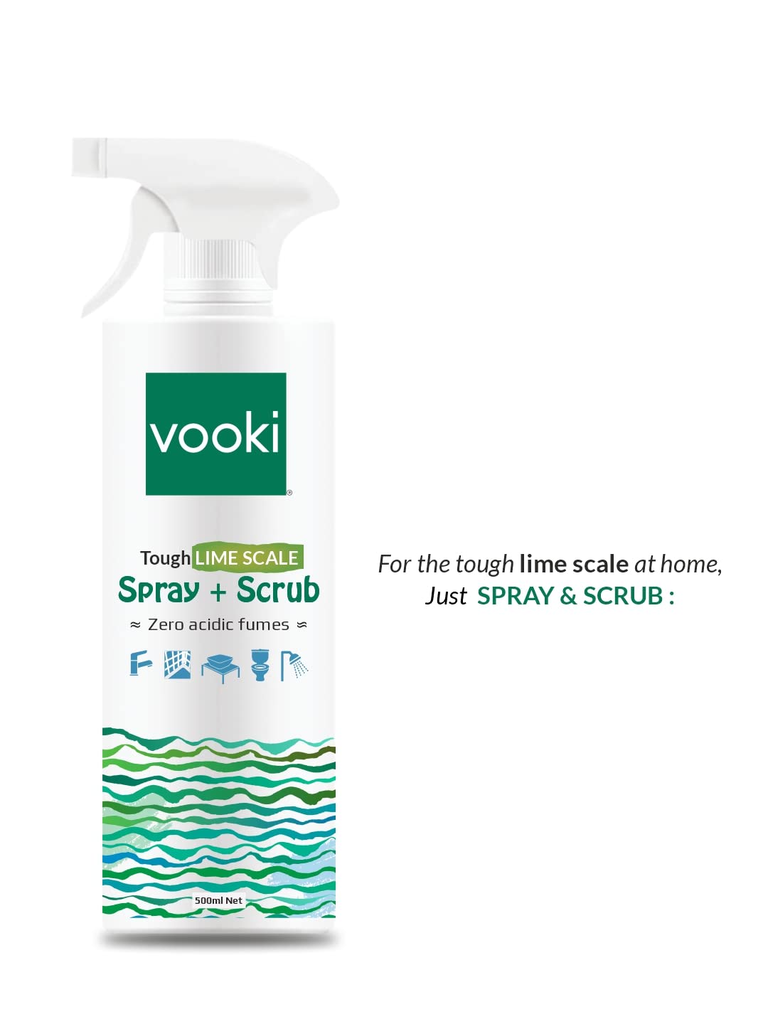 Vooki Ecofriendly Tough Lime Scale Hard Water Stain Remover, Spray and Scrub Cleaner for Bathroom,Taps, Faucet, Basins, Showers & Floor Tiles Cleaner- 500 ml (Pack of 2)