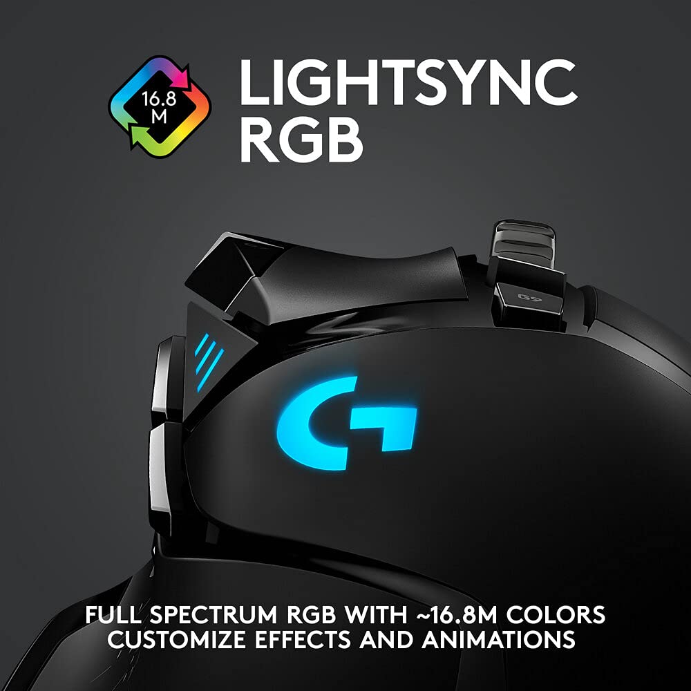 Logitech G502 Lightspeed Wireless Gaming Mouse, Hero 16K Sensor, 16,000 DPI, RGB, Adjustable Weights, 11 Programmable Buttons, Long Battery Life, On-Board Memory, PC/Mac - Black (910005569)