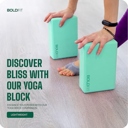 Boldfit Yoga Blocks Set of 2 and Belt High Density Foam Yoga Bricks Pack of 2 for Stretching, Balancing Yoga Bricks, Yoga Block Premium Yoga Accessories for Women & Men Yoga Equipment with Strap Green