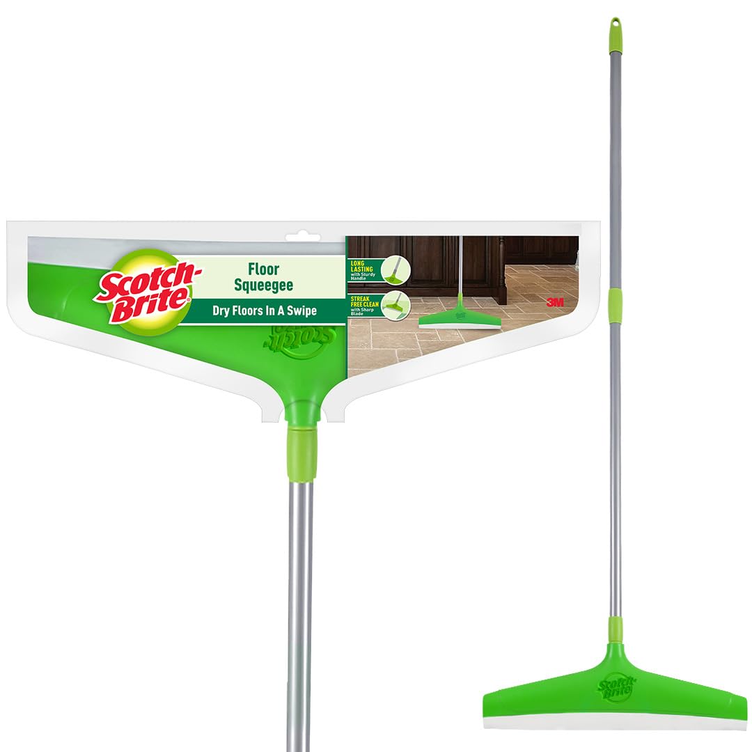 Scotch-Brite Plastic Floor Squeegee Wiper -with telescopic handle (Green/Silver)