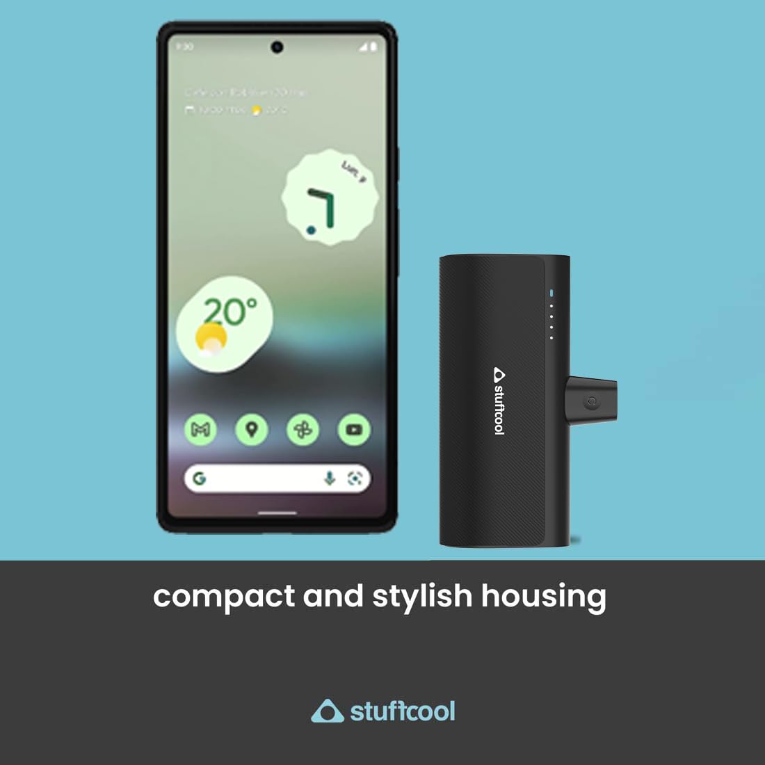 Stuffcool Snap 5000mAh Super Compact Type C Power Bank with 20W PD PPS Output, Charges iPhone 15, Pixel 6/7 50% in 30 mins, Compatible with Samsung Type C Phones, Tablets