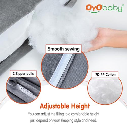 OYO BABY Pregnancy Pillows for Sleeping J-Shape Full Body Pillow and Maternity Support - for Back, HIPS, Legs, Belly for Pregnant Women with Removable Washable Velvet Cover (Grey)