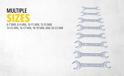 STANLEY 70-379E 8-piece Matte Finish Chrome Vanadium Steel Double Open-End Spanner Set with Maxi-Drive System, Anti-Slip & Anti-Corrosion properties, GREY