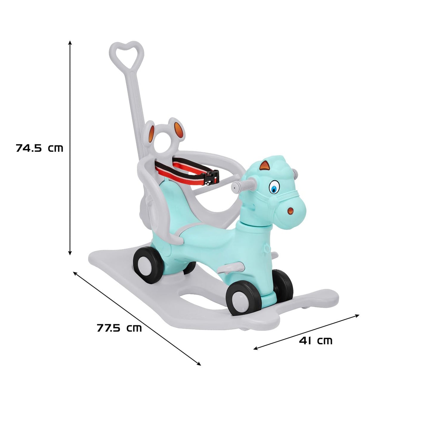 Amazon Brand - Jam & Honey 3-in-1 Ride-on and Rocker with Parental Handle | Non-Toxic PE | Durable and Safe with Seat Belt | BIS Approved | for Kids 24 Months - 5 Years