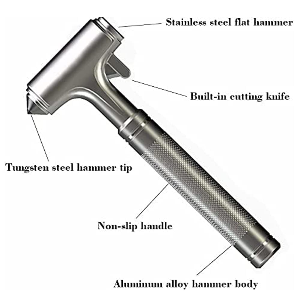 Store2508 Premium Car Glass Breaker with Seat Belt Cutter Automotive Safety Hammer Emergency Escape Tool Car Auto Accessory Metal Window Hammer Vehicle Hard Aluminium Alloy Head (Silver Pack of 1)